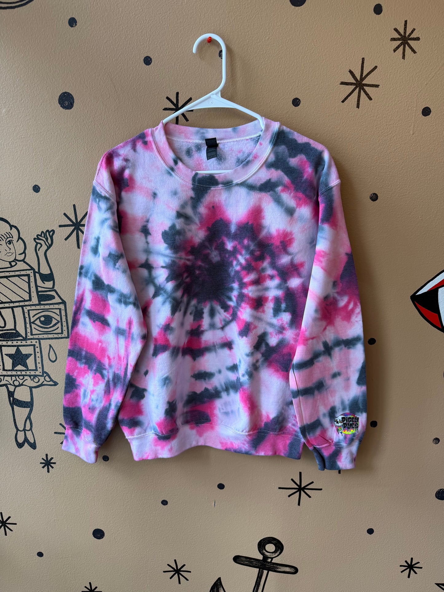 Pink & Black Spiral Crewneck Ready To Ship Dicey Dyes