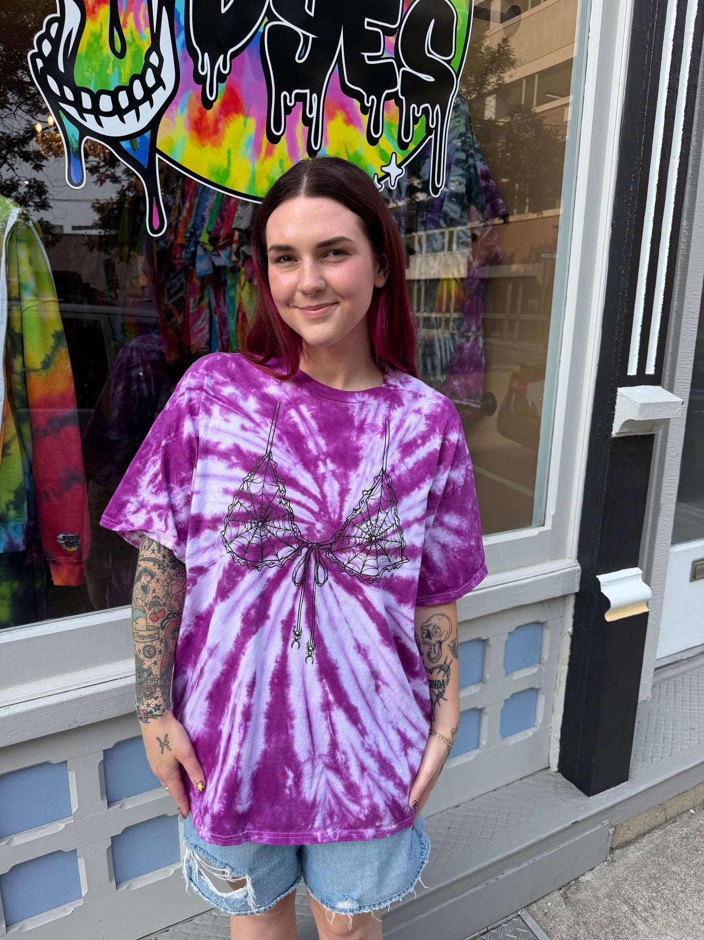 Purple Spider Bra T-Shirt Dicey Dyes