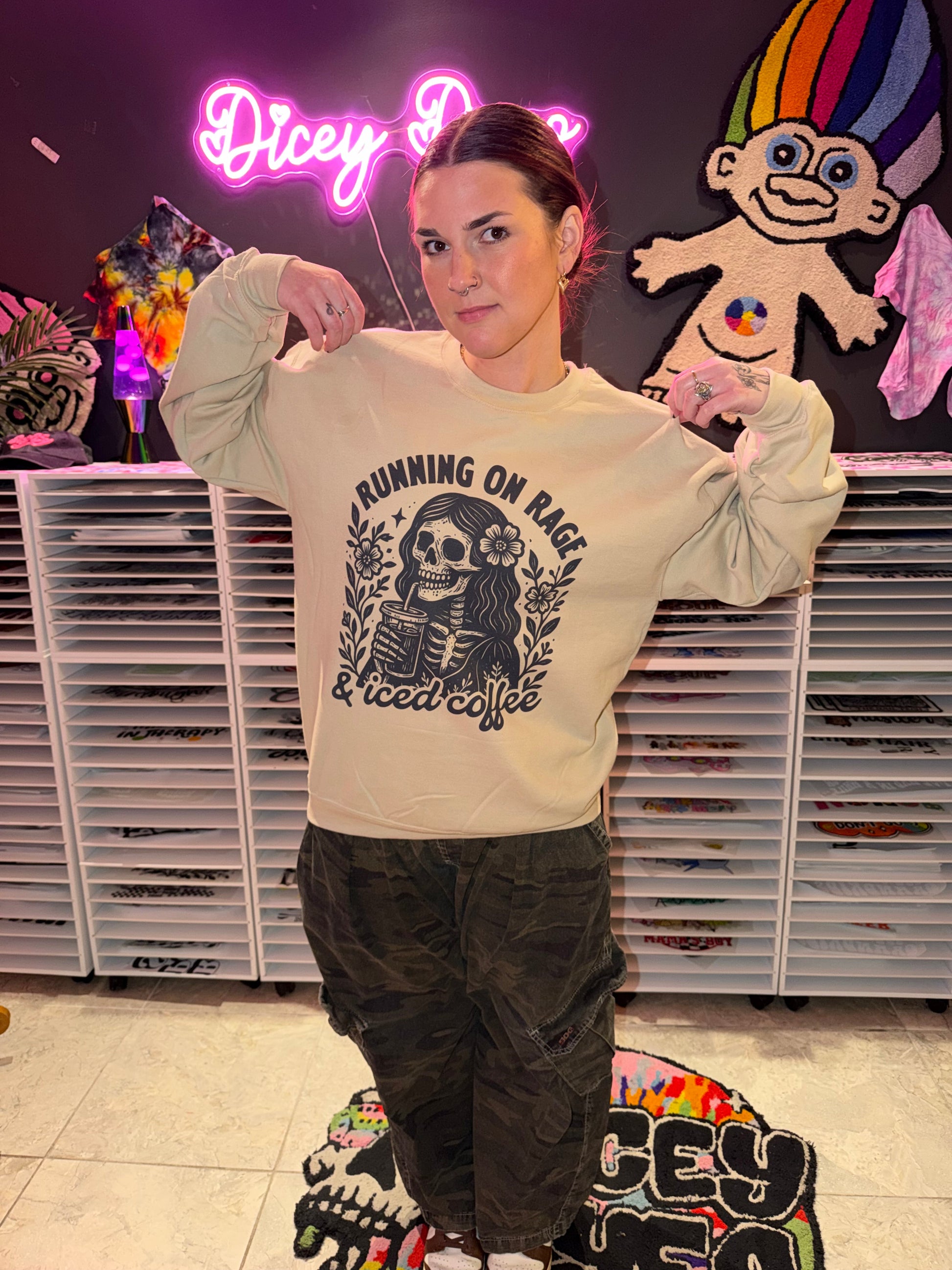 Running on Rage & Iced Coffee Crewneck Dicey Dyes