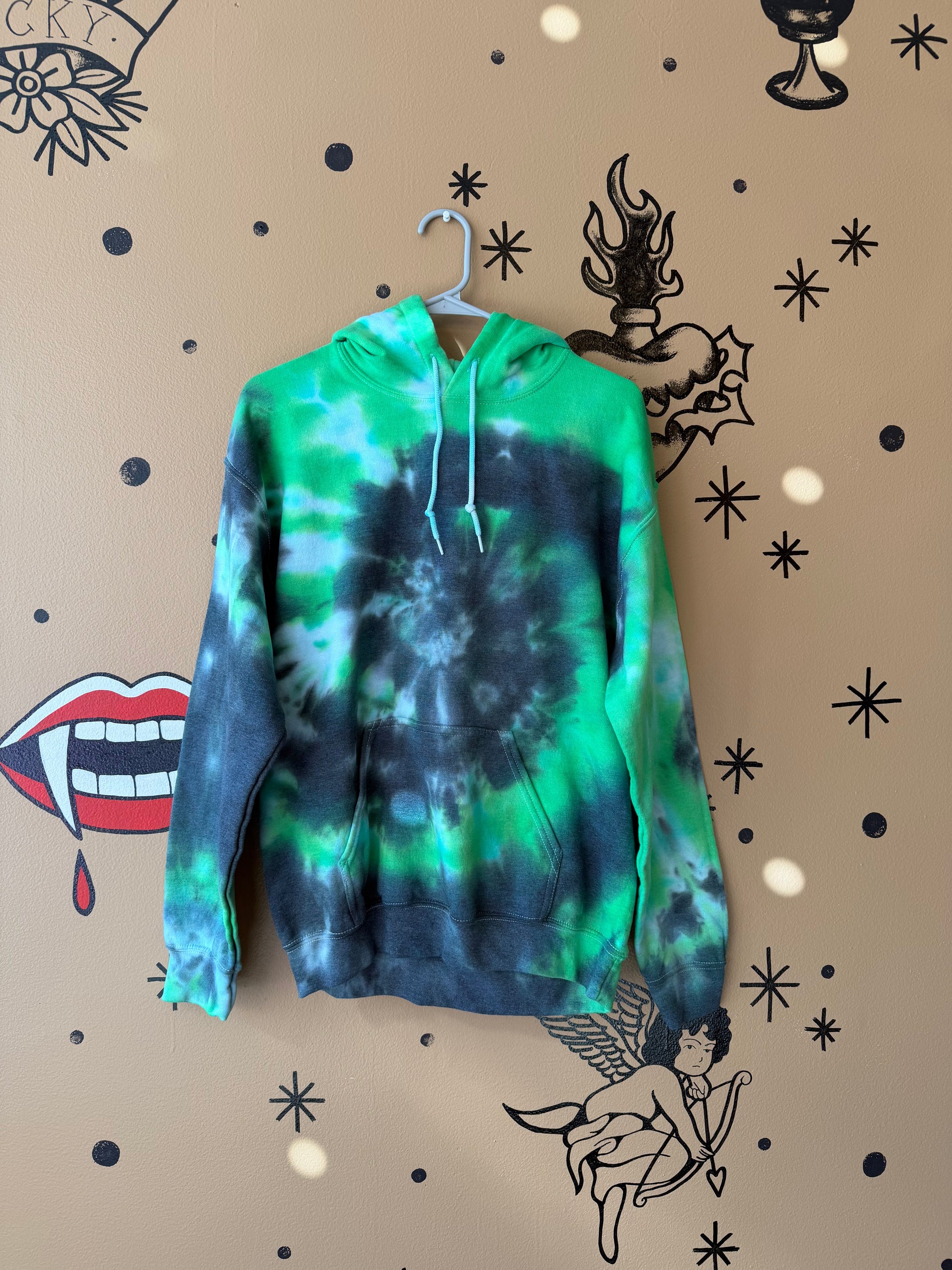 Plain Green & Black Shego Spiral Hoodie Dicey Dyes