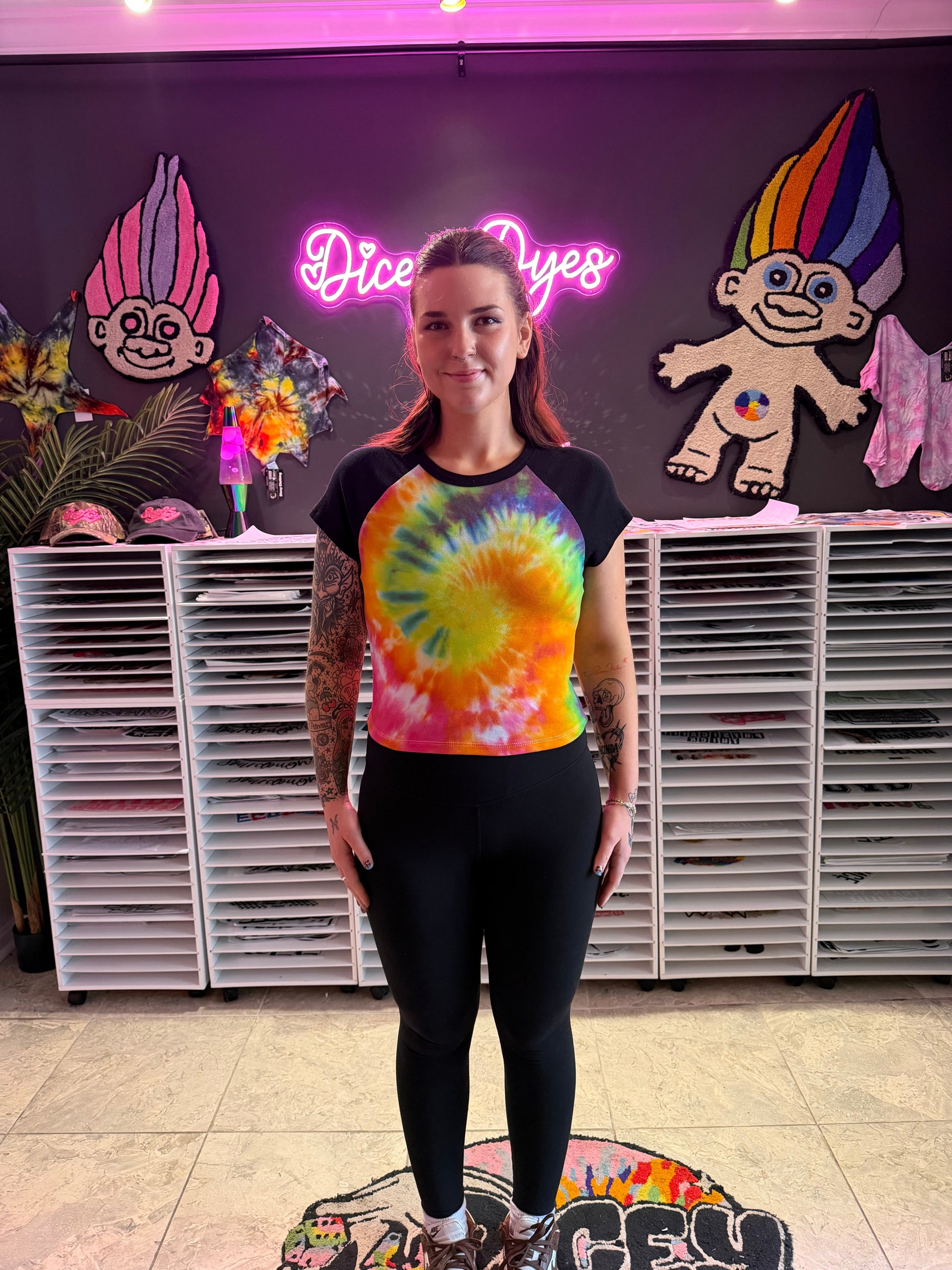 Black Sleeve Rainbow Baby Tee Dicey Dyes