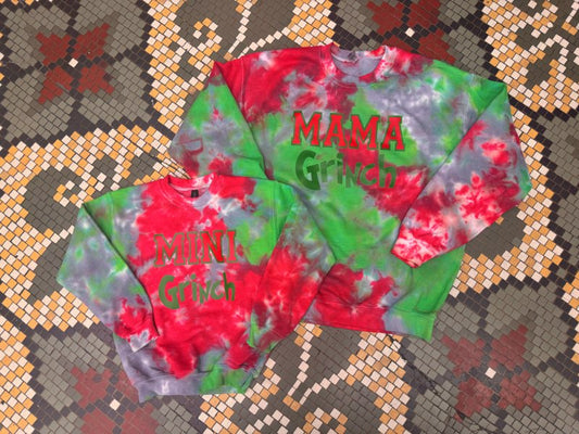 Pre-Order Mama & Mini Grinch Crewneck Set Dicey Dyes