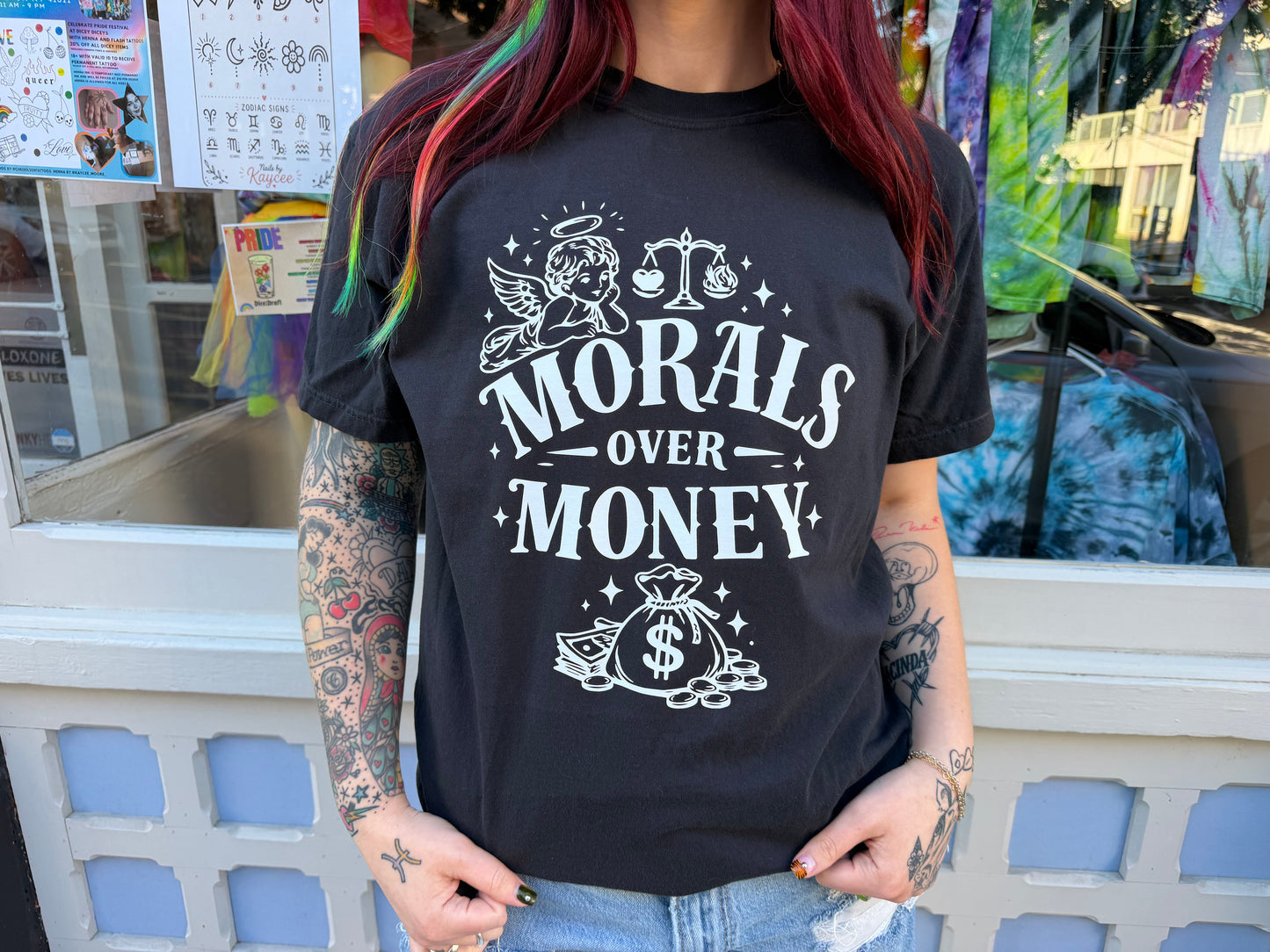Morals Over Money Black T-Shirt Dicey Dyes