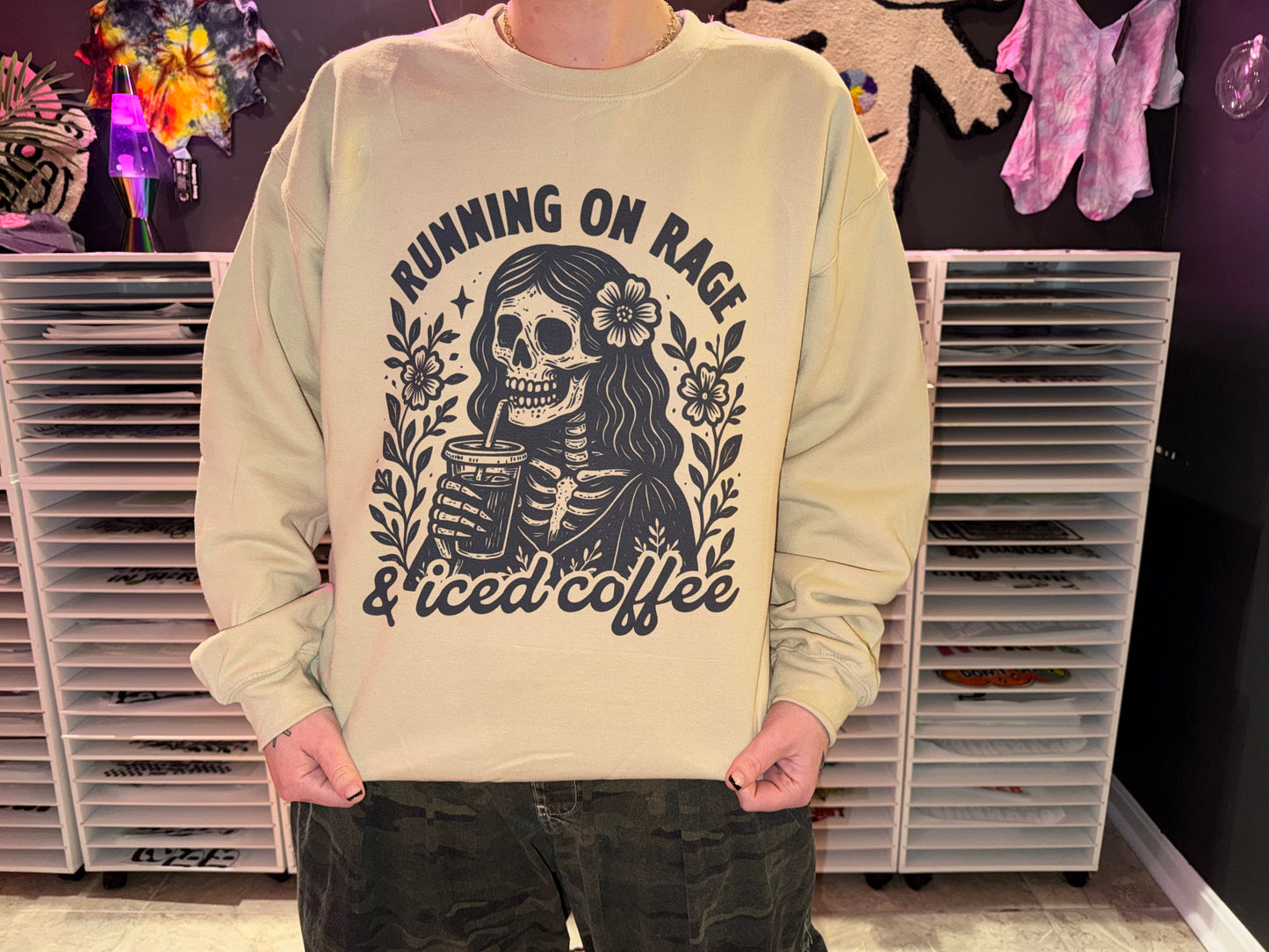 Running on Rage & Iced Coffee Crewneck Dicey Dyes
