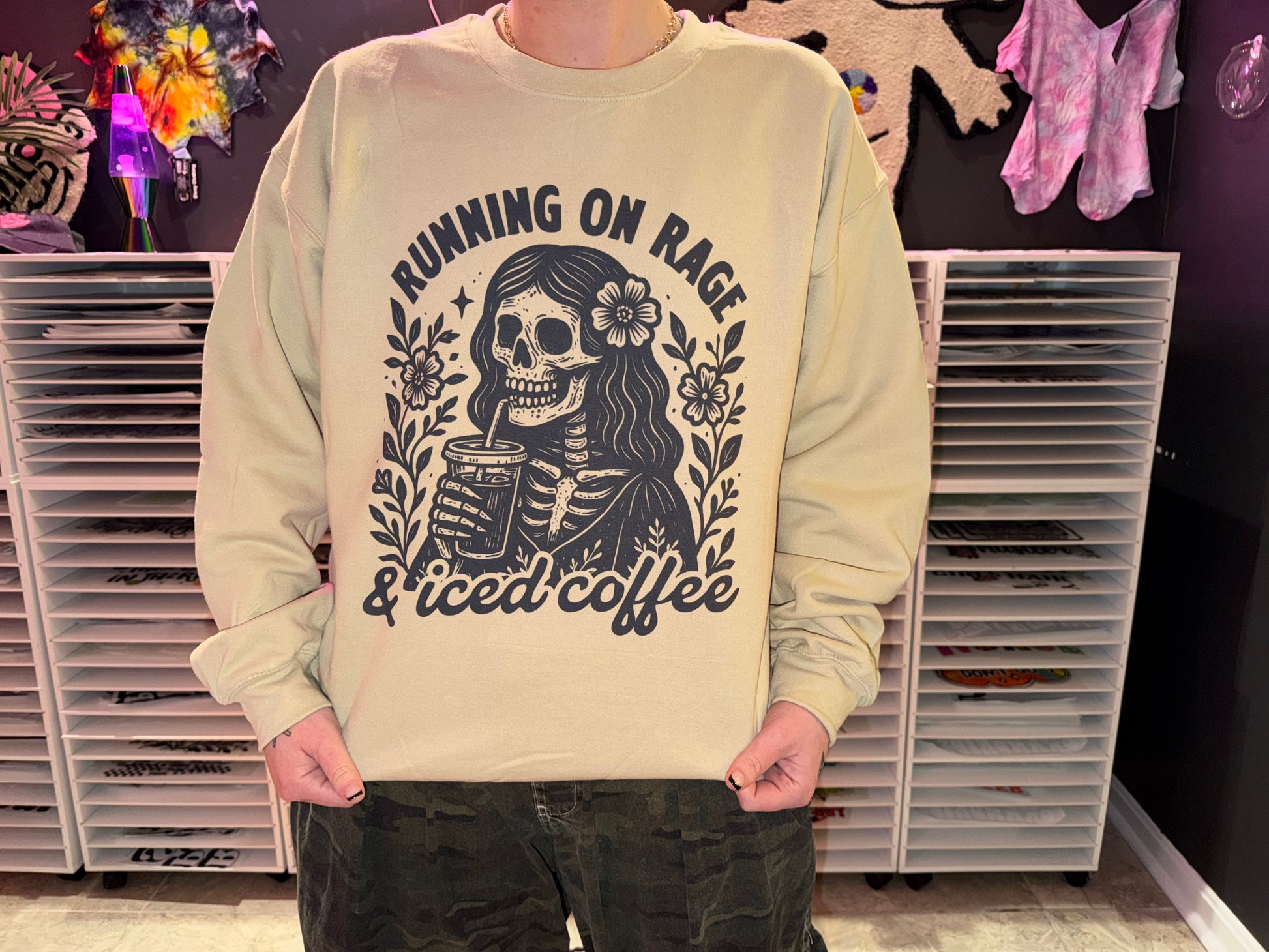 Running on Rage & Iced Coffee Crewneck Dicey Dyes