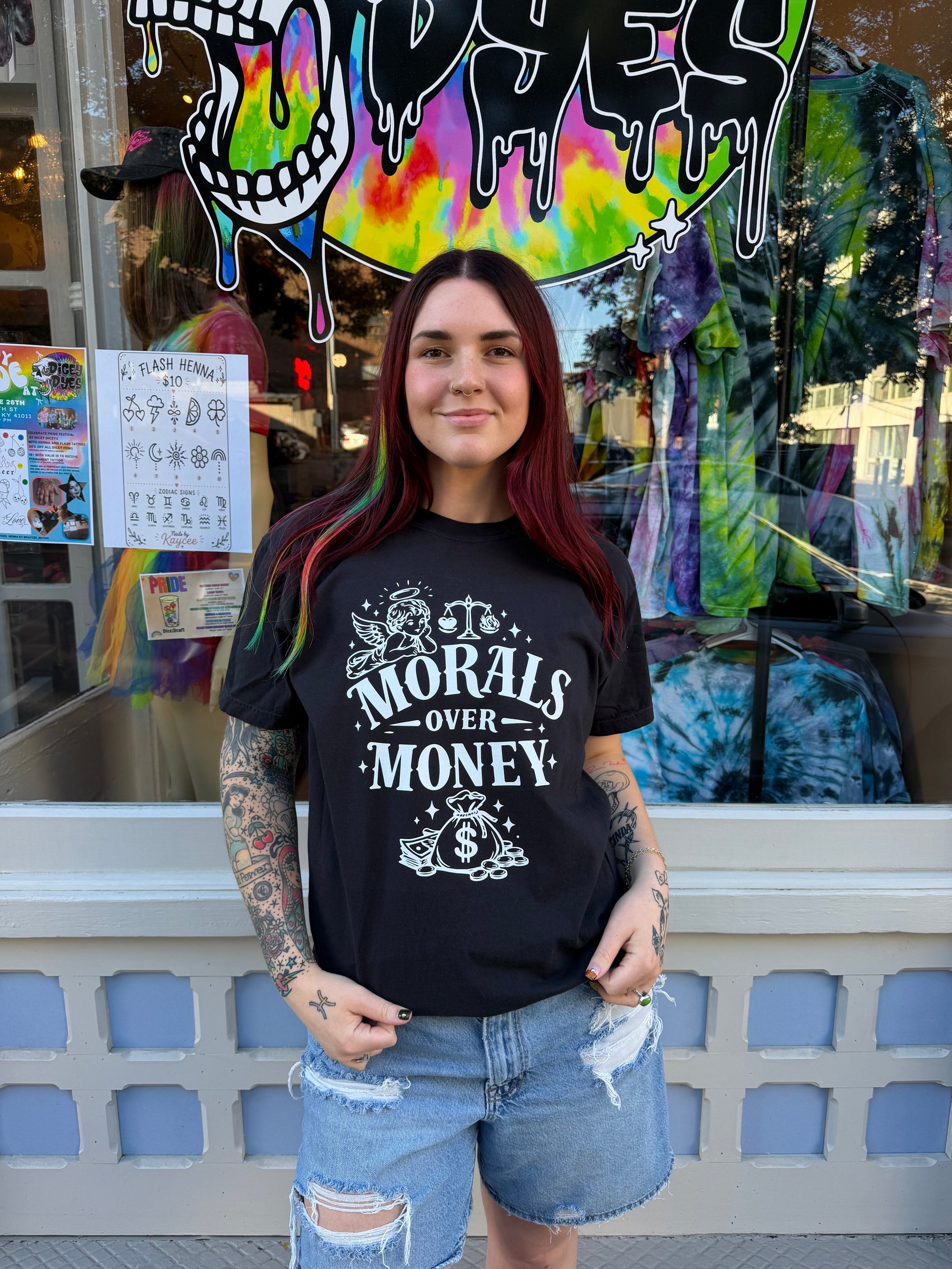 Morals Over Money Black T-Shirt Dicey Dyes