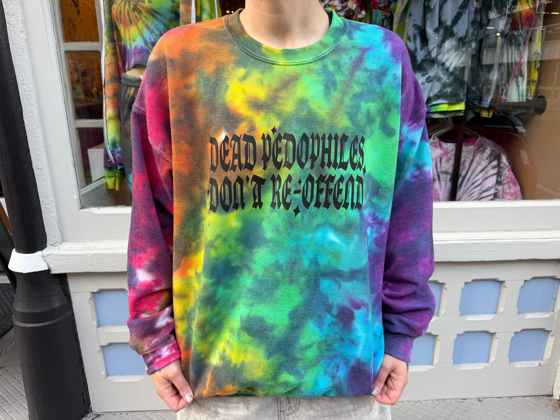 Dead Pedos Don’t Re-Offend Crewneck Dicey Dyes