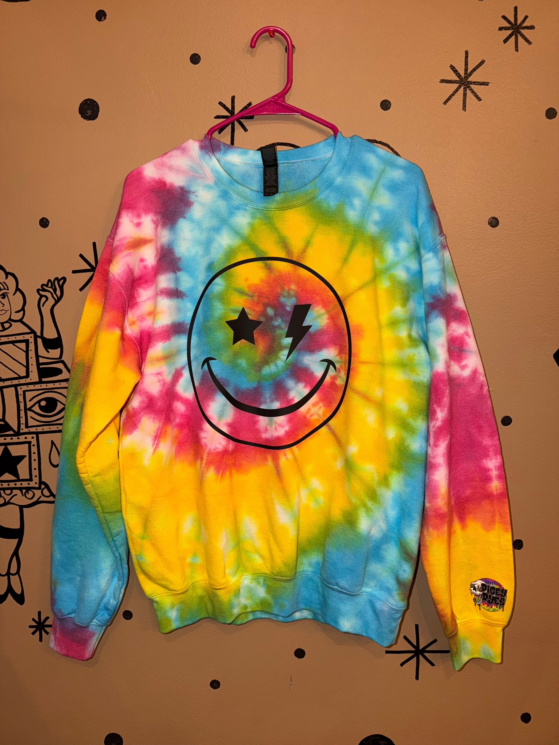 Pink Rainbow Smiley Crewneck Dicey Dyes