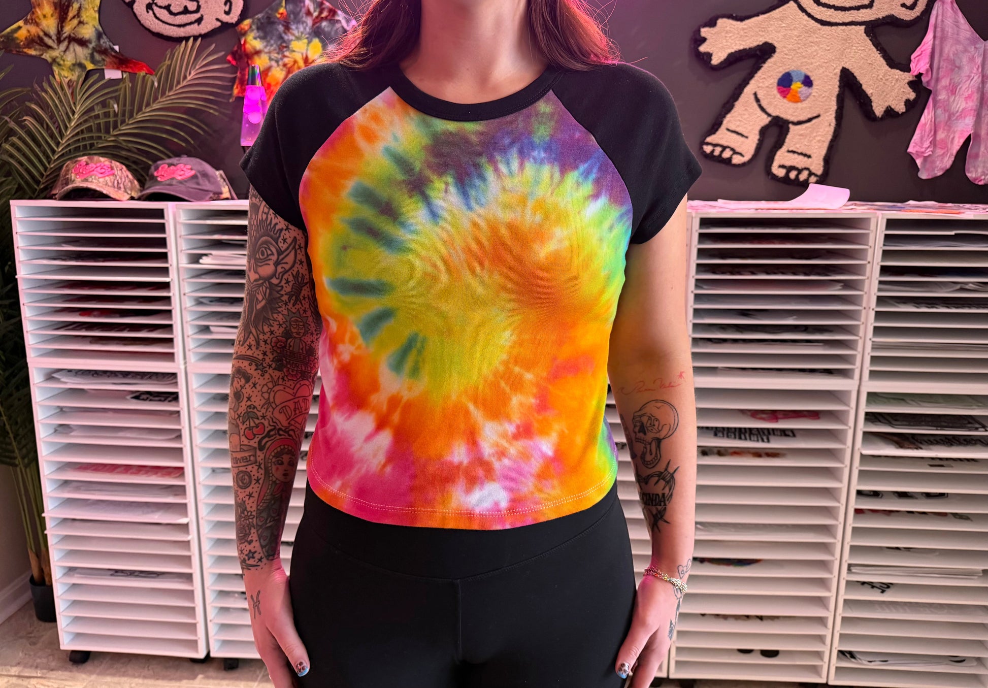 Black Sleeve Rainbow Baby Tee Dicey Dyes