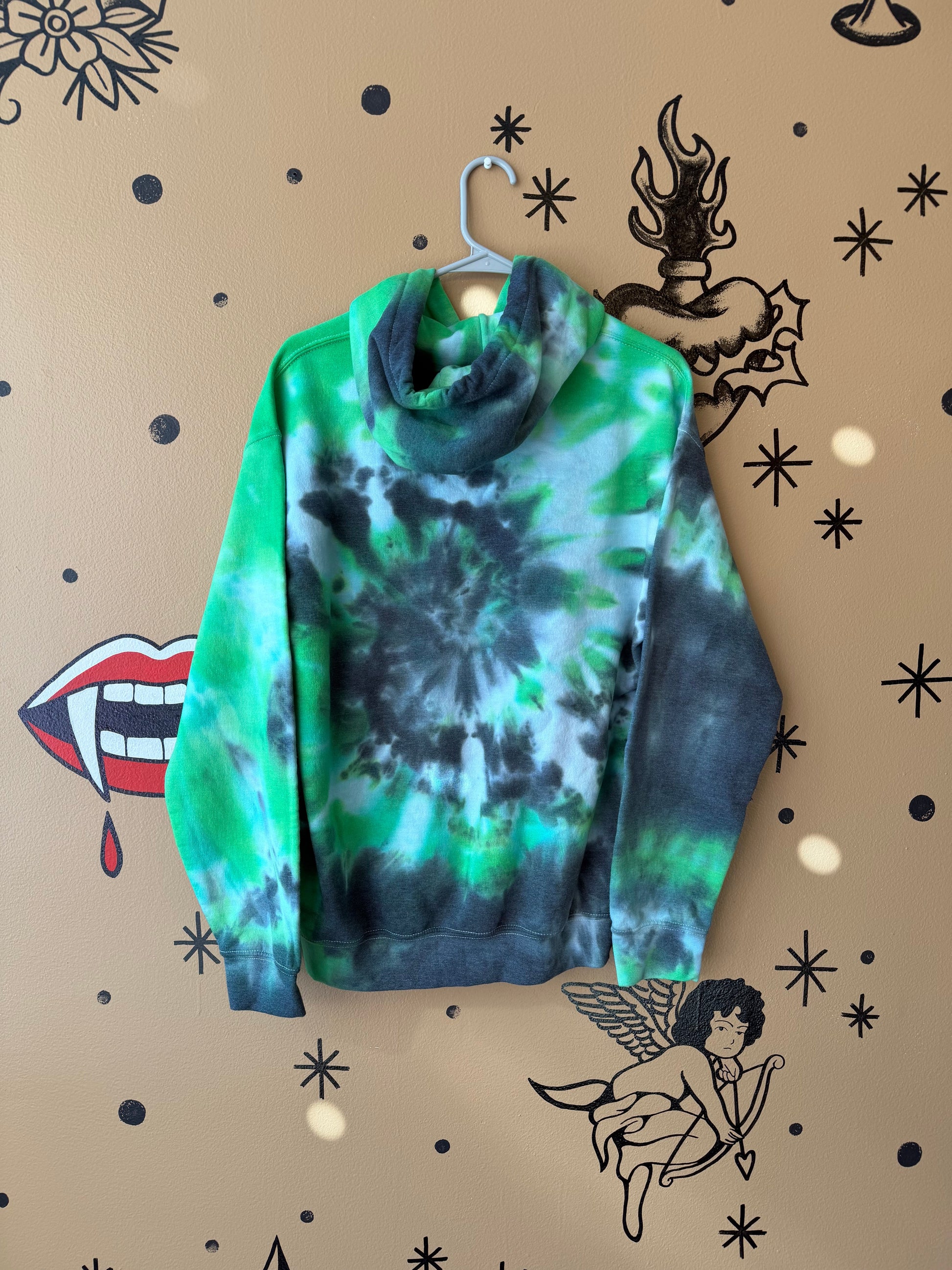 Plain Green & Black Shego Spiral Hoodie Dicey Dyes