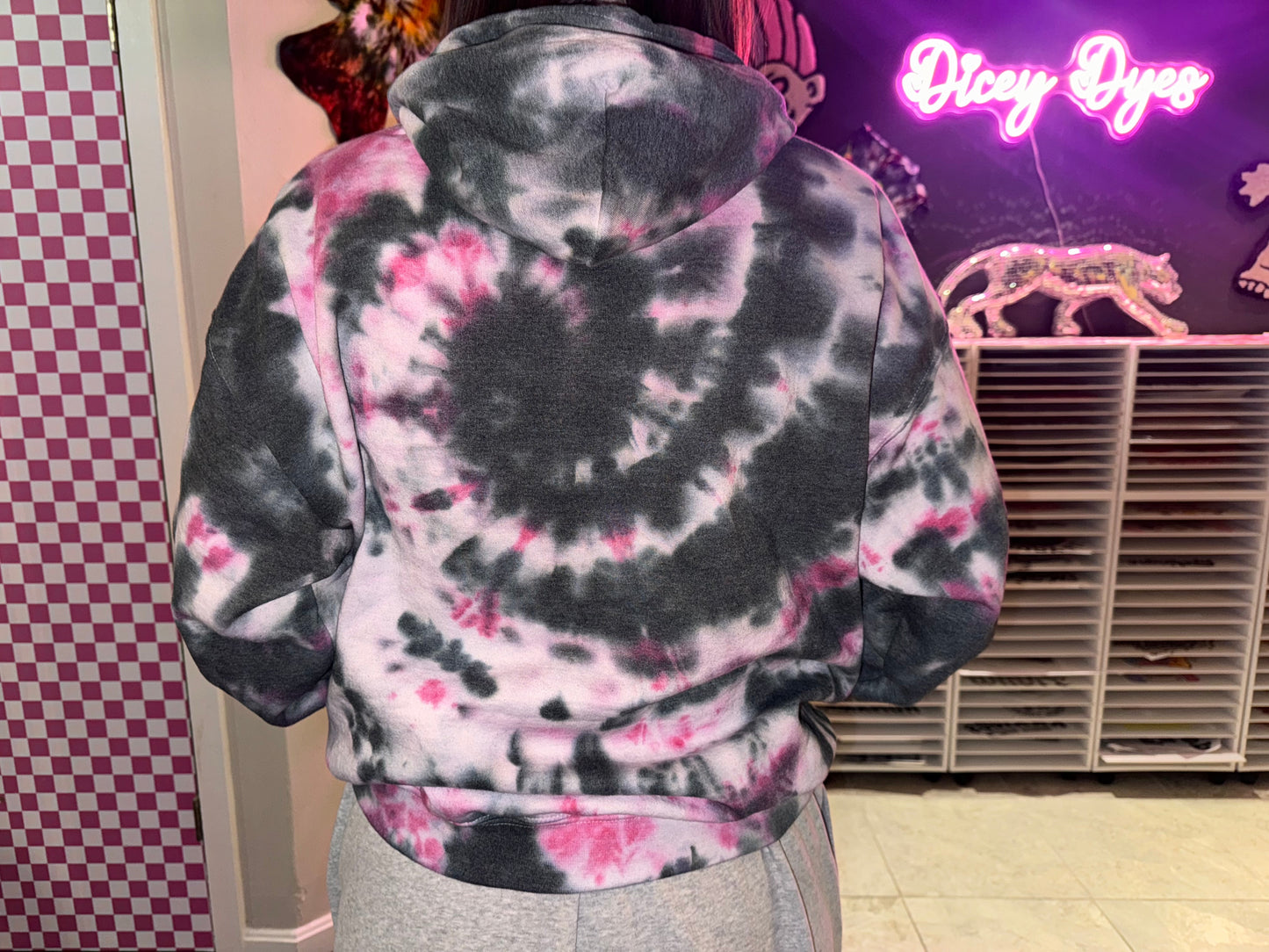 Plain Pink & Black Spiral Hoodie Dicey Dyes