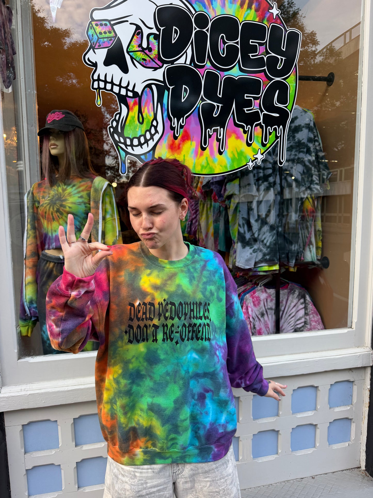 Dead Pedos Don’t Re-Offend Crewneck Dicey Dyes