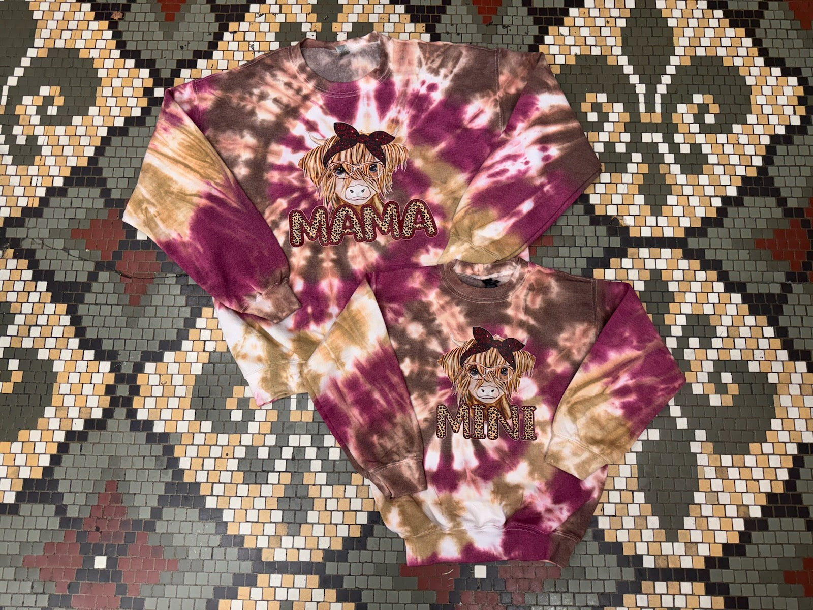 Pre-Order Mama & Mini Cow Crewneck Set Dicey Dyes