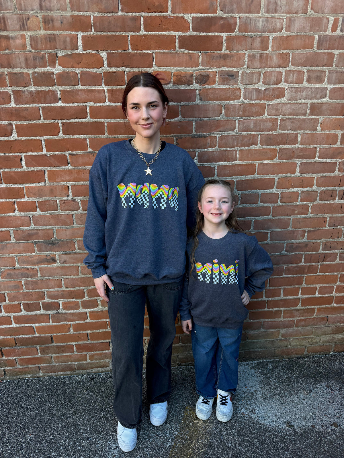 Checker Print Mama Crewneck Dicey Dyes