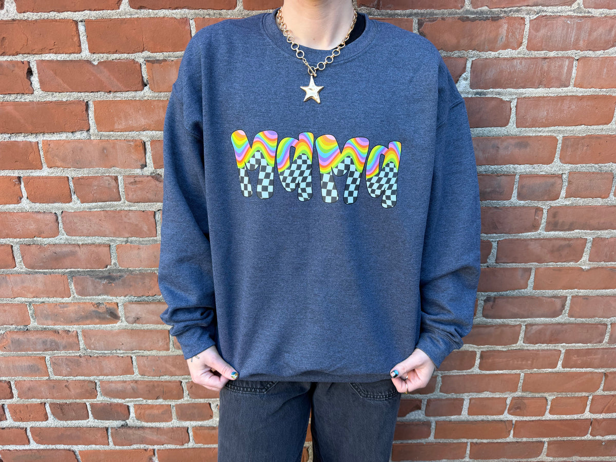 Checker Print Mama Crewneck Dicey Dyes