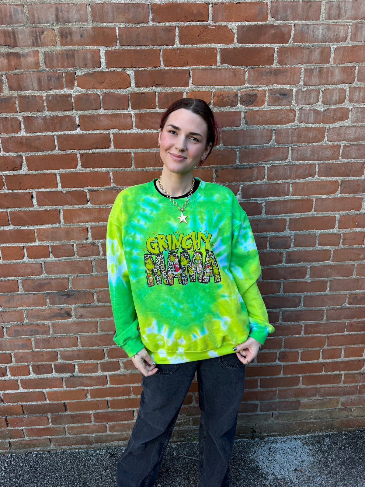 Tie Dye Grinchy Mama Crewneck Dicey Dyes