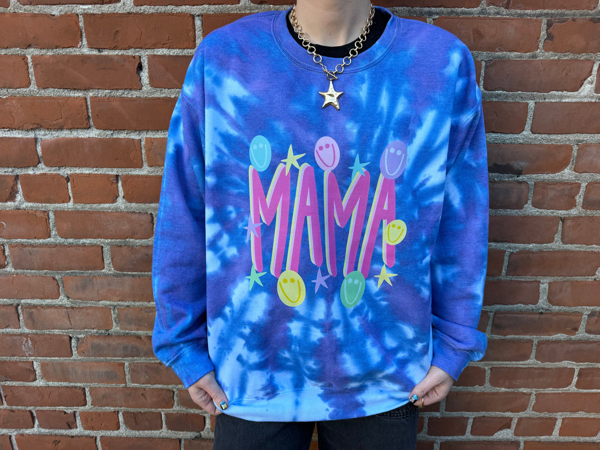 Tie-Dye Smiley Mama Crewneck Dicey Dyes