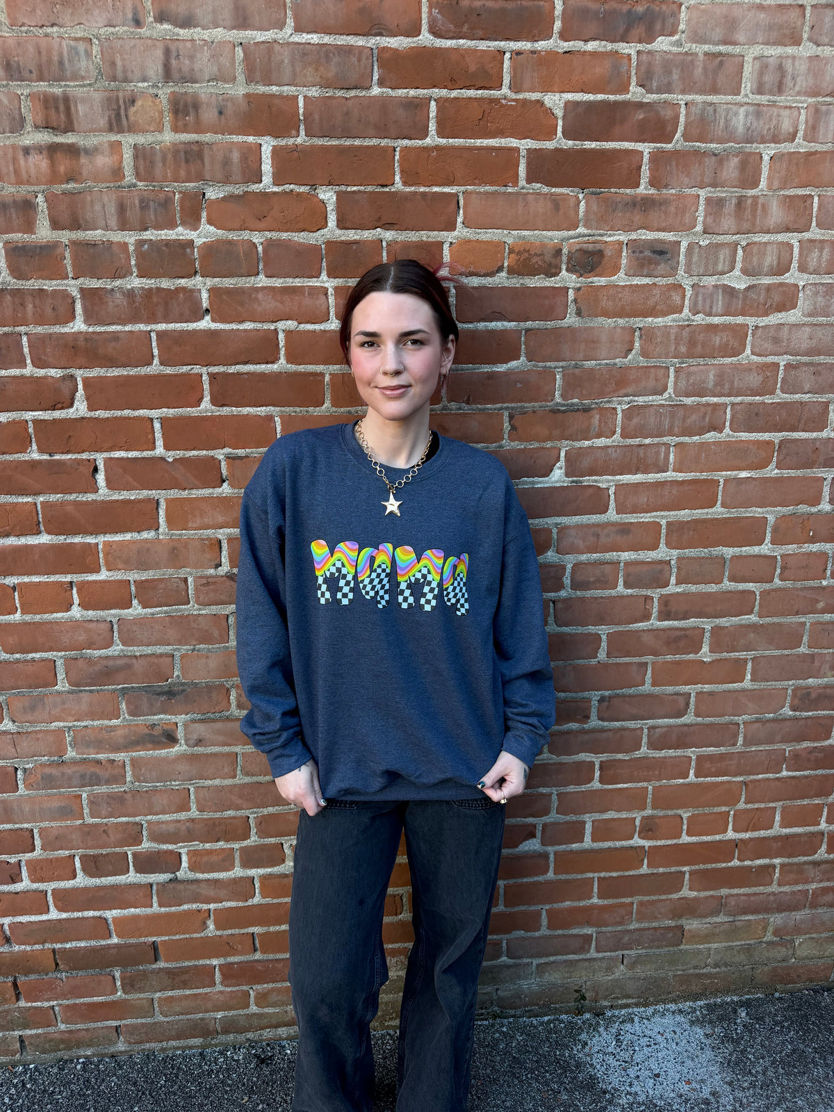 Checker Print Mama Crewneck Dicey Dyes